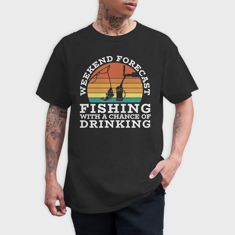 Retro Sunset Drink and Fishing, Tricou Barbati (Unisex)