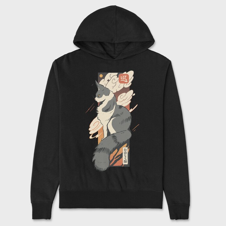 Cat Sunset Japanese Traditional, Hanorac Oversize Barbati (Unisex)