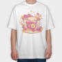 Floral Cup Of Tea Pink Kawaii, Tricou Oversize Barbati (Unisex)