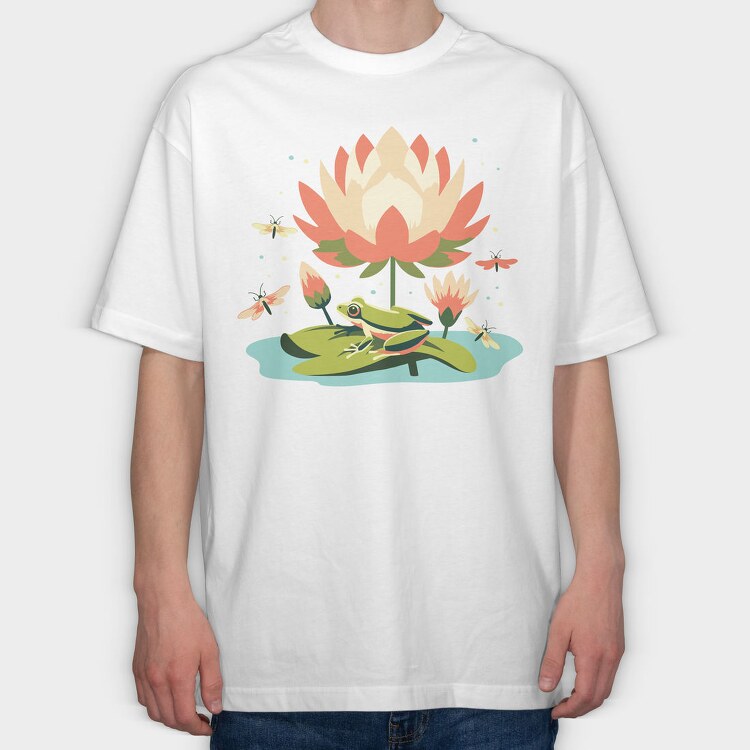 Flower And Frog Lotus, Tricou Oversize Barbati (Unisex)