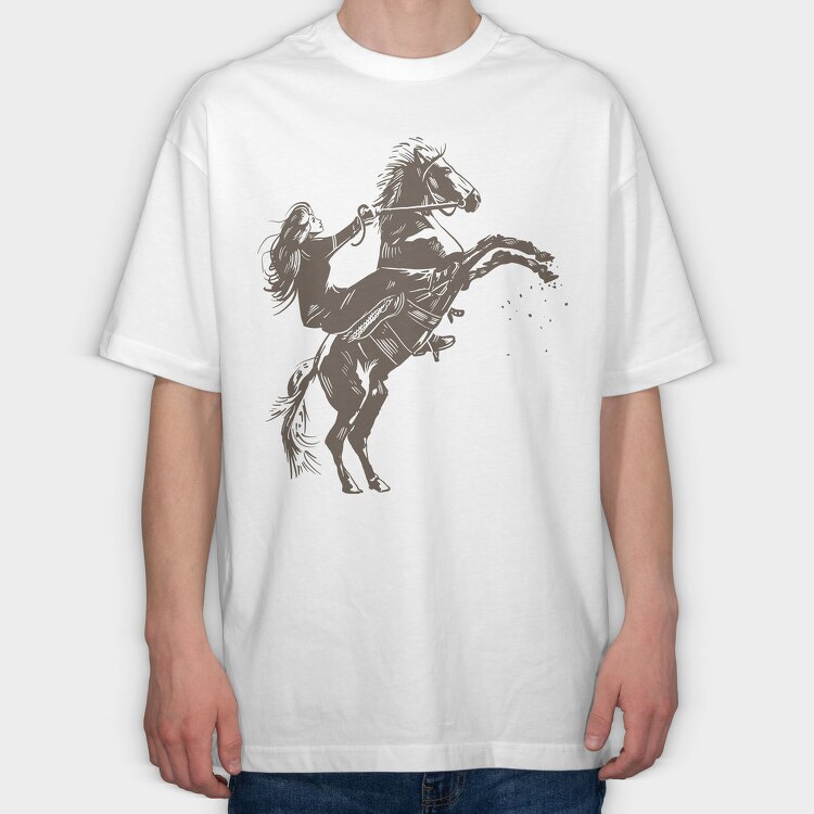 Girl Equitation Horse Two Feet, Tricou Oversize Barbati (Unisex)
