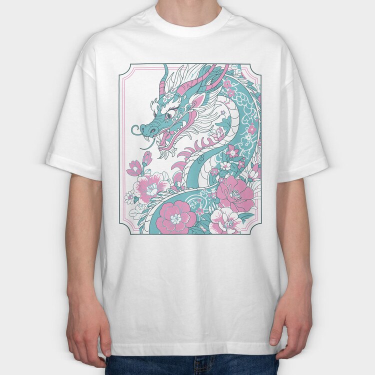 Floral Dragon Peranaken, Tricou Oversize Barbati (Unisex)