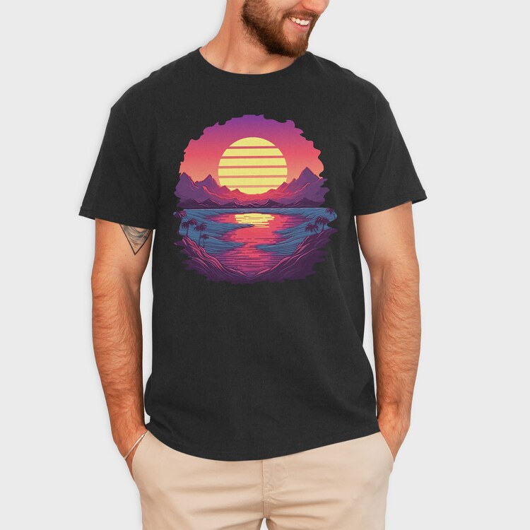 Retro Sunset View, Tricou Barbati (Unisex)