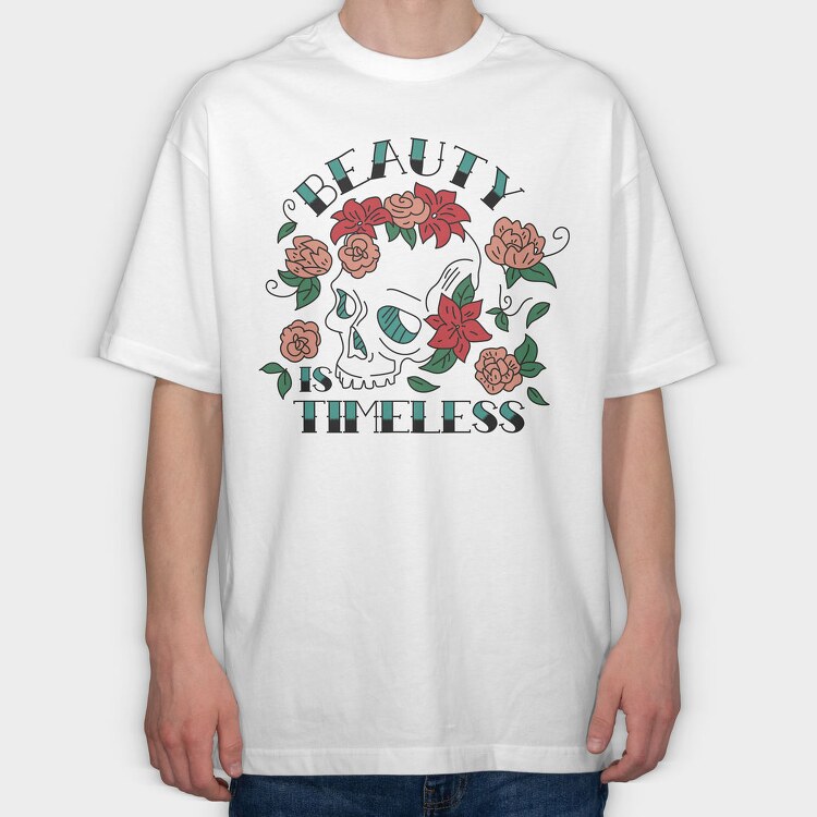 Floral Skull Nature Beauty Is Timeless Tote, Tricou Oversize Barbati (Unisex)