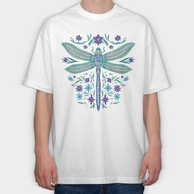 Floral Dragonfly Watercolor, Tricou Oversize Barbati (Unisex)