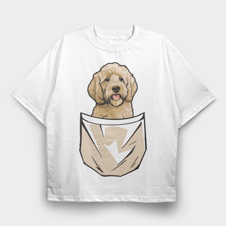 Golden Doodle Dog Pocket, Tricou Oversize Barbati (Unisex)