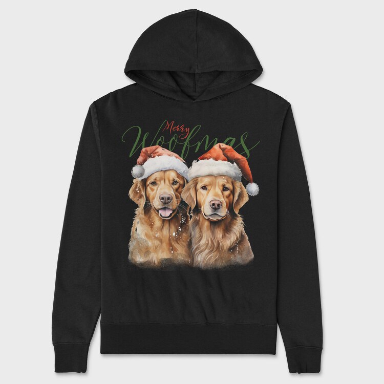 Golden Retrievers Christmas Throw Pillow Merry Woofmas, Hanorac Oversize Barbati (Unisex)