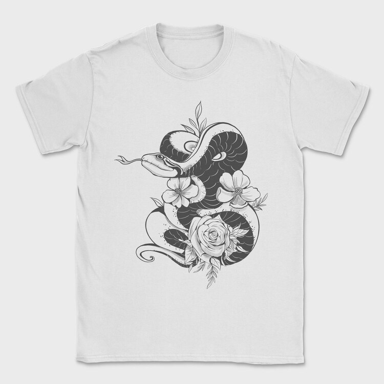 Snake And Flowers Tattoo, Tricou Barbati (Unisex)