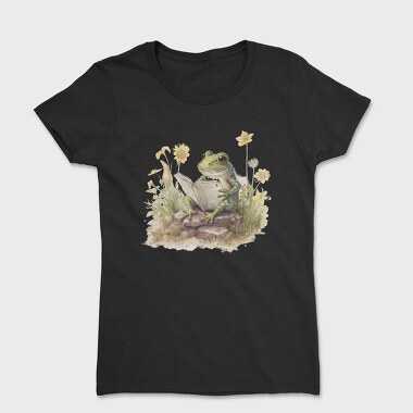 Frog Reading Watercolor, Tricou Femei
