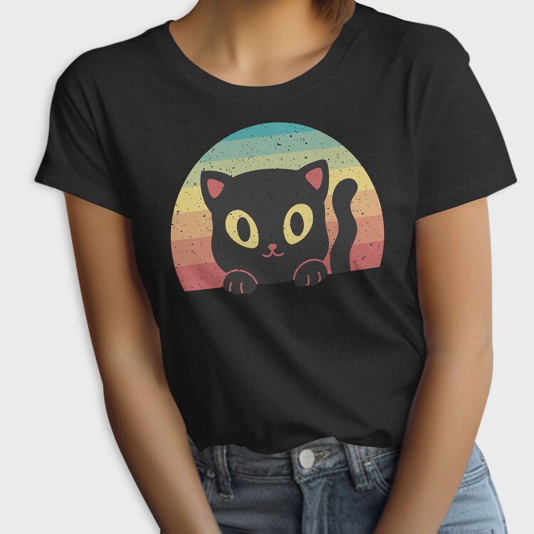 Peeking Cat Retro Sunset, Tricou Femei