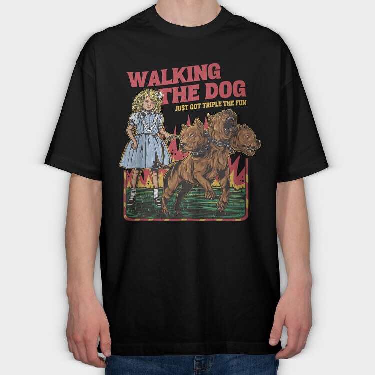 Girl With Three Head Dog, Tricou Oversize Barbati (Unisex)