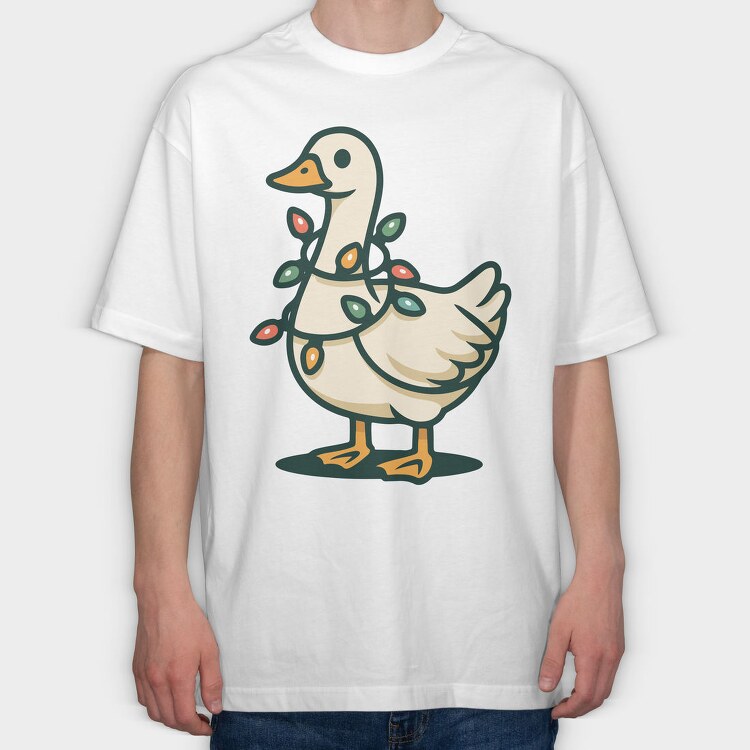Goose With Christmas Lights Request, Tricou Oversize Barbati (Unisex)