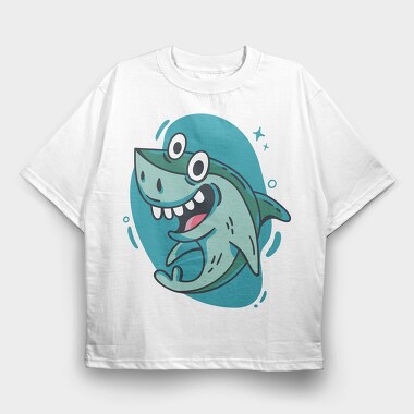 Happy Shark Cartoon, Tricou Oversize Barbati (Unisex)