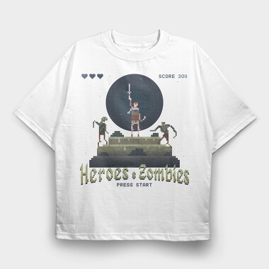 Heroes and Zombies Pixelart, Tricou Oversize Barbati (Unisex)