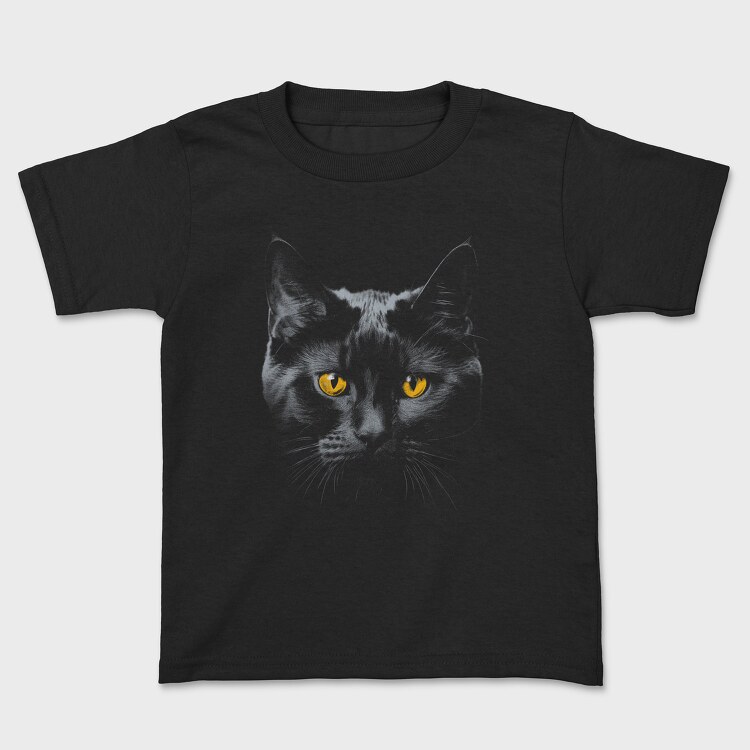 Monochrome Cat Contrast Yellow Eyes, Tricou Copii