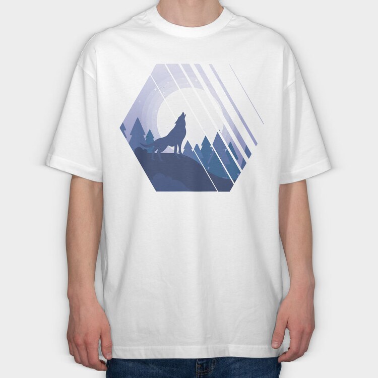 Howling Wolf Hexagon, Tricou Oversize Barbati (Unisex)