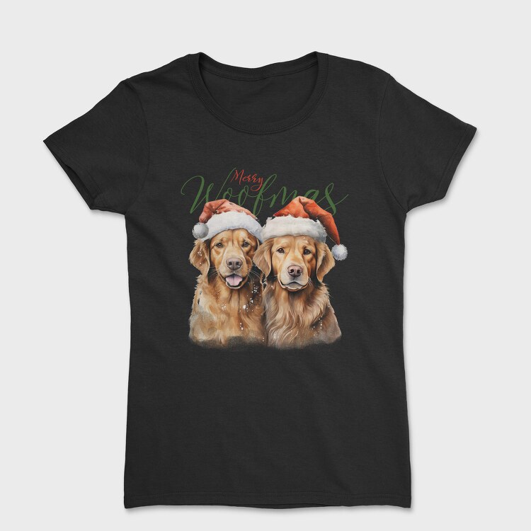 Golden Retrievers Christmas Throw Pillow Merry Woofmas, Tricou Femei