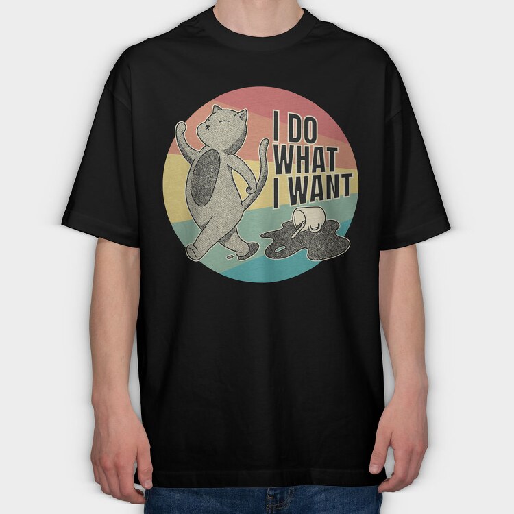 I Do What I Want Cat Coffee, Tricou Oversize Barbati (Unisex)