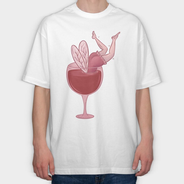 Small Drunk Fairy In Wine Glass, Tricou Oversize Barbati (Unisex)