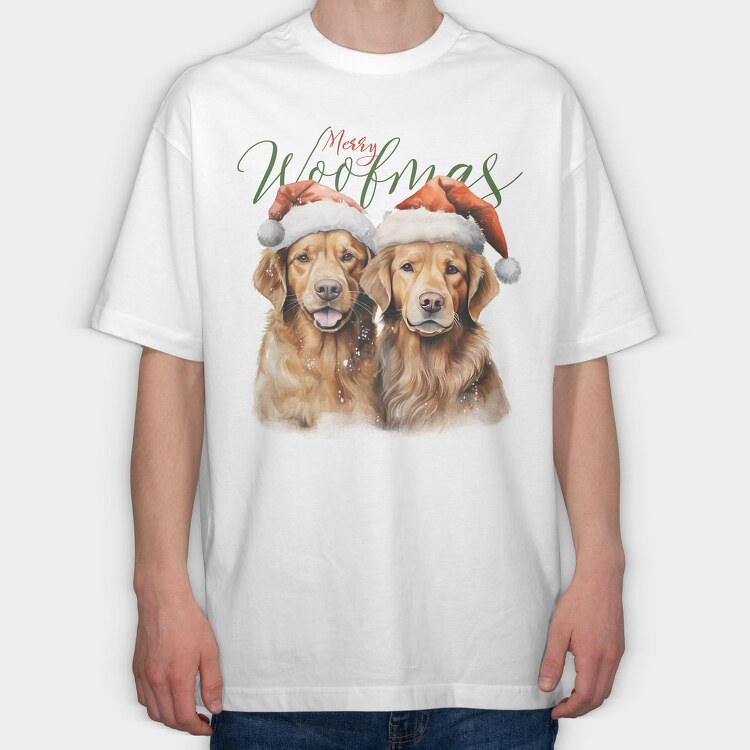 Golden Retrievers Christmas Throw Pillow Merry Woofmas, Tricou Oversize Barbati (Unisex)