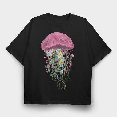 Jellyfish and Flowers, Tricou Oversize Barbati (Unisex)