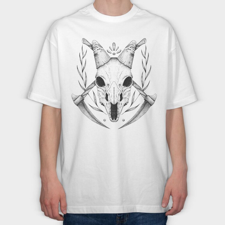 Goat Skull Hand Drawn, Tricou Oversize Barbati (Unisex)