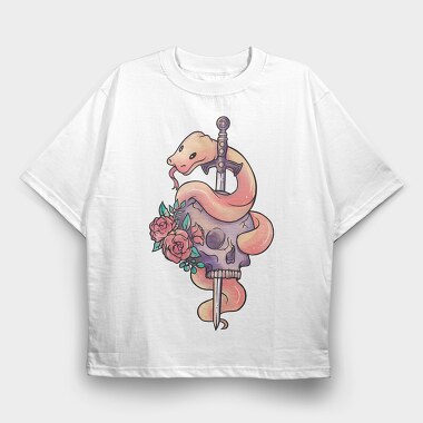 Snake With Sword And Skull Pastel Gothic, Tricou Oversize Barbati (Unisex)