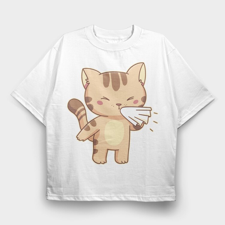 Sneezing Cat Character, Tricou Oversize Barbati (Unisex)