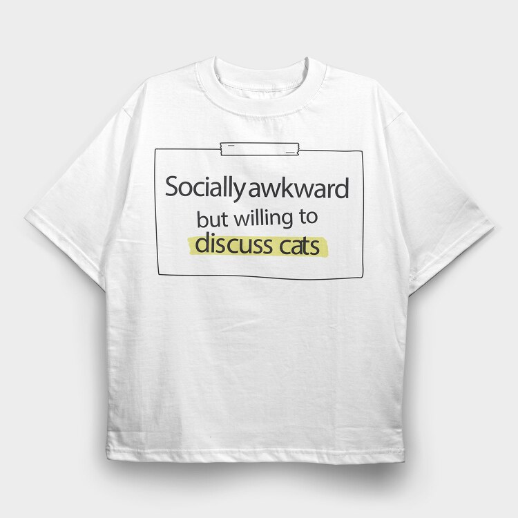 Socially Awkward Cat Name Tag, Tricou Oversize Barbati (Unisex)