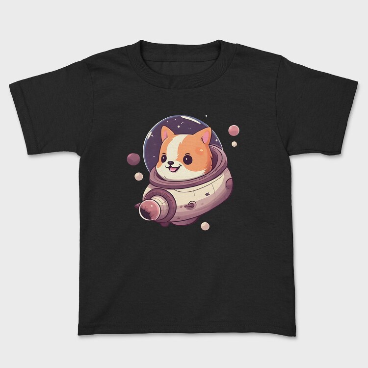 Space Faring Dog Illustration Spaceship, Tricou Copii