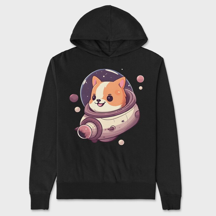 Space Faring Dog Illustration Spaceship, Hanorac Oversize Barbati (Unisex)