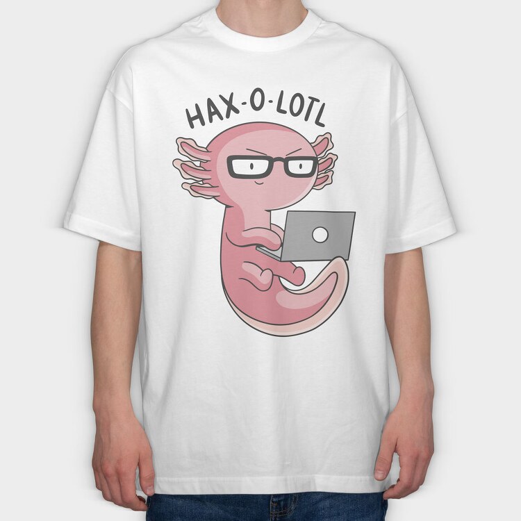 Axolotl Hacker With Computer Haxolotl, Tricou Oversize Barbati (Unisex)