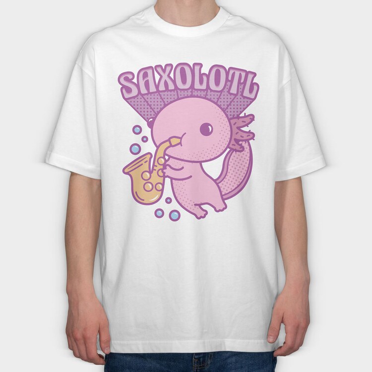 Axolotl Playing Saxophone Saxolotl, Tricou Oversize Barbati (Unisex)