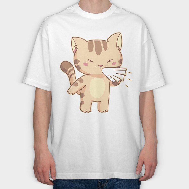 Sneezing Cat Character, Tricou Oversize Barbati (Unisex)