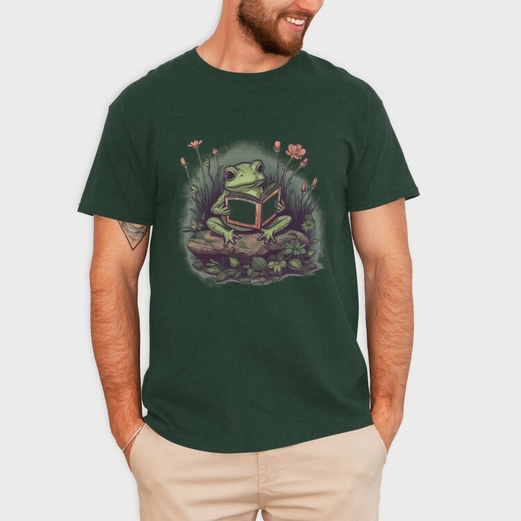Frog Reading Flowers, Tricou Barbati (Unisex)