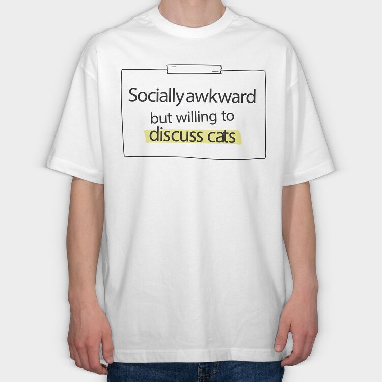 Socially Awkward Cat Name Tag, Tricou Oversize Barbati (Unisex)