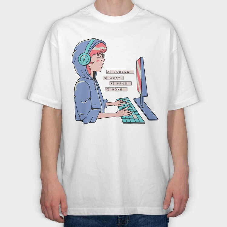 Coding Away Home, Tricou Oversize Barbati (Unisex)