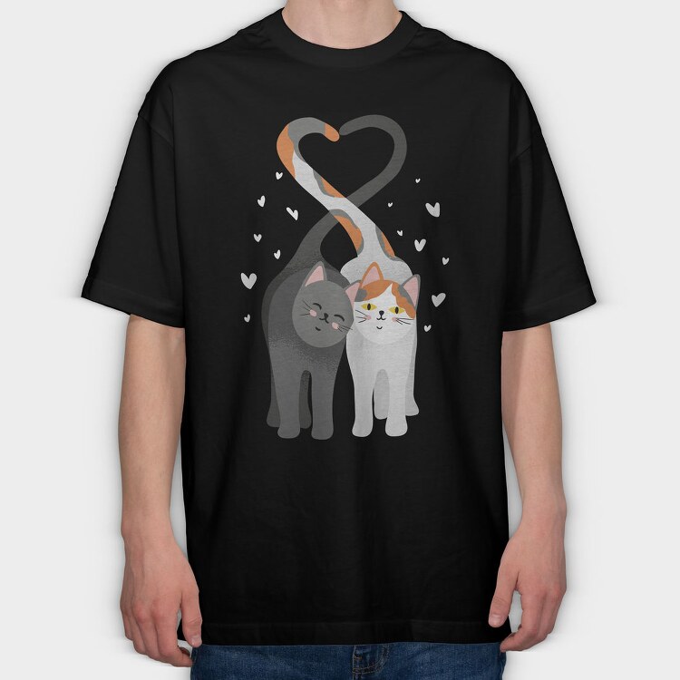 Cat Love Heart, Tricou Oversize Barbati (Unisex)