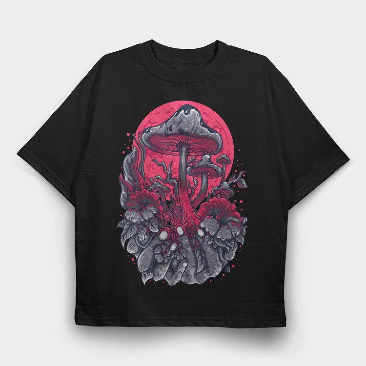 Mushroom Forest on the Hand , Tricou Oversize Barbati (Unisex)