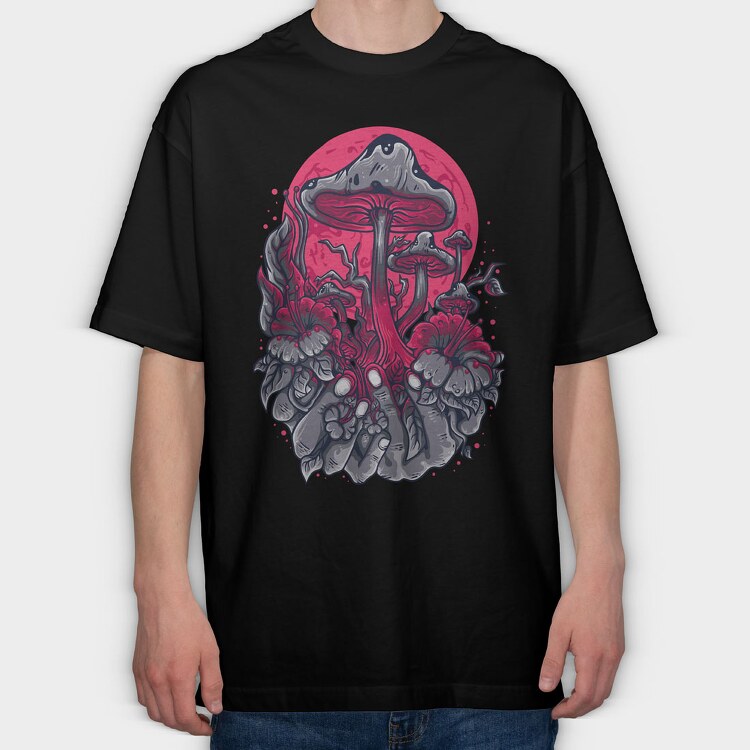 Mushroom Forest on the Hand , Tricou Oversize Barbati (Unisex)