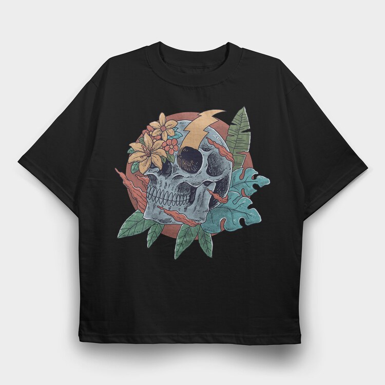 Tropical Skull, Tricou Oversize Barbati (Unisex)