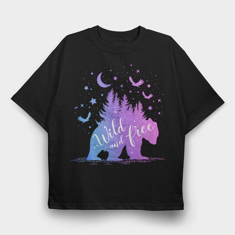 Bear Wild and Free, Tricou Oversize Barbati (Unisex)