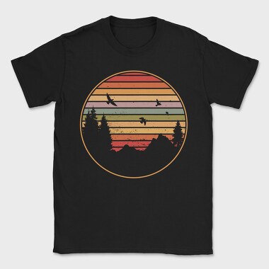 Mountains and Tree Retro Sunset, Tricou Barbati (Unisex)