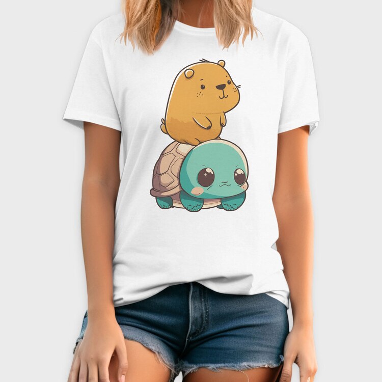 Kawaii Capybara and Turtle, Tricou Barbati (Unisex)