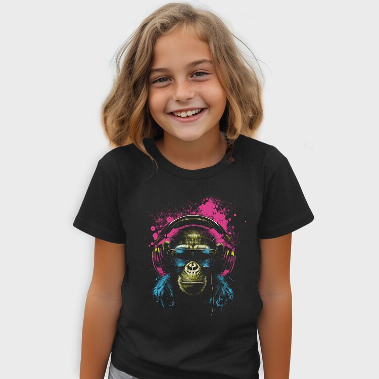 Monkey Headphones Portrait, Tricou Copii