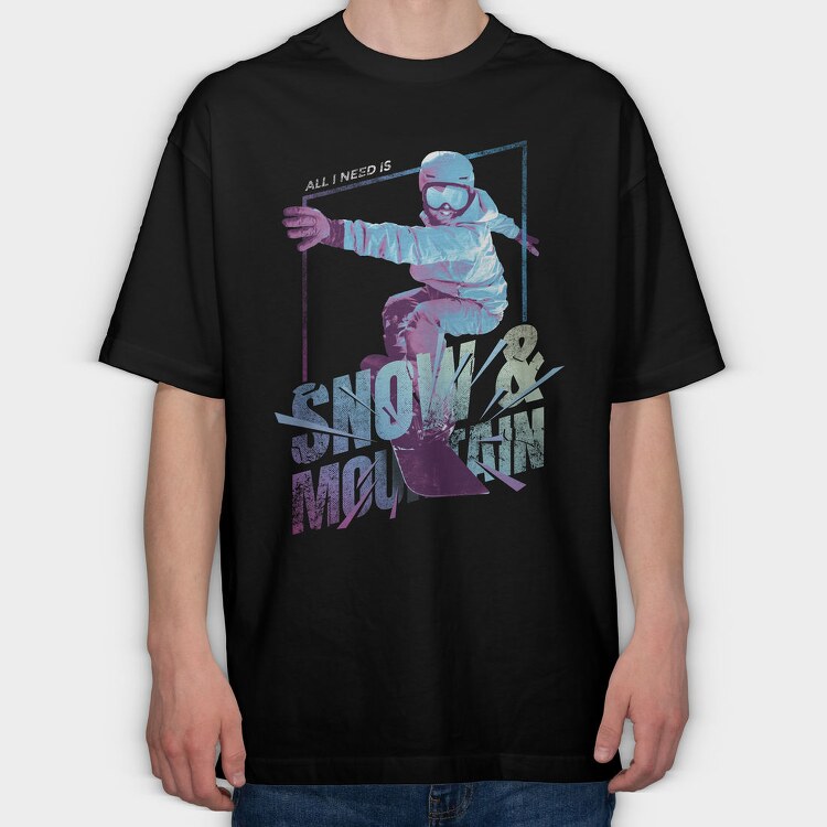Snowboarding Sport Athlete Snow And Mountain, Tricou Oversize Barbati (Unisex)