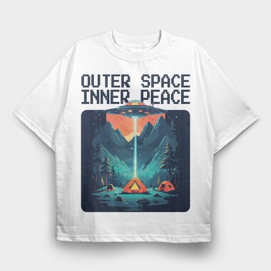 Outer Space Inner Peace Camping, Tricou Oversize Barbati (Unisex)