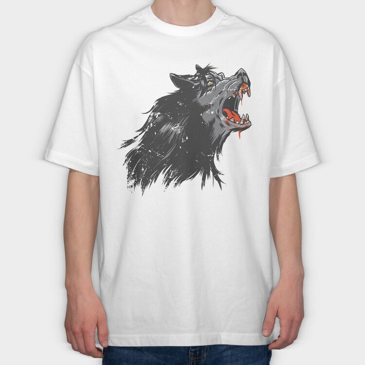 Wolf Cartoon, Tricou Oversize Barbati (Unisex)