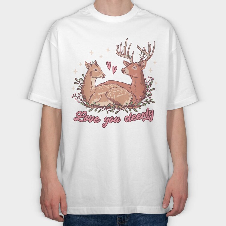 Valentine Deer, Tricou Oversize Barbati (Unisex)