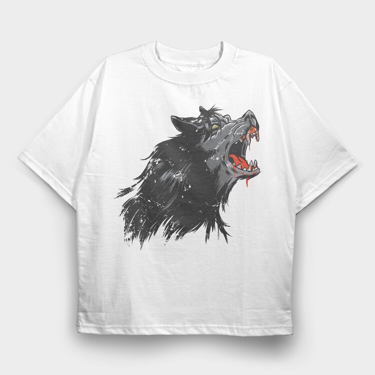 Wolf Cartoon, Tricou Oversize Barbati (Unisex)